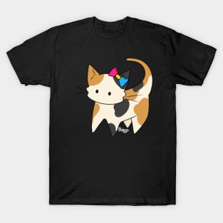 Pansexual Pride Calico Kitty Ear Bow T-Shirt